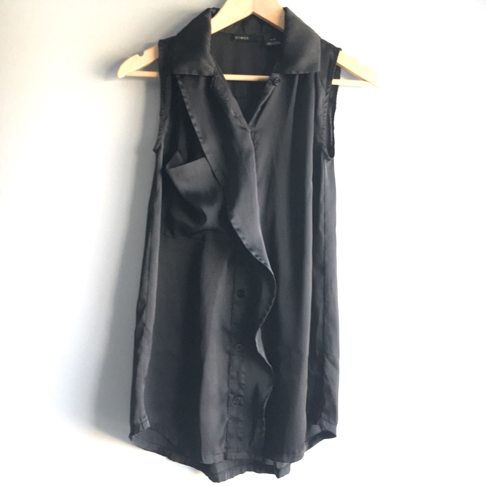Press black ruffle tunic sleeveless blouse - XS